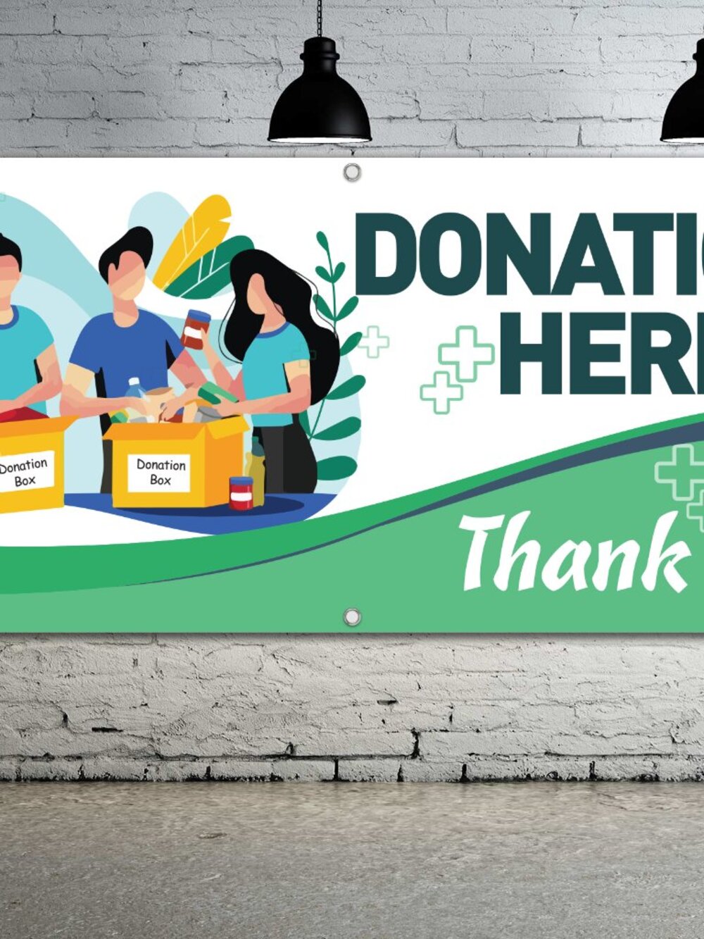 DONATIONS HERE Vinyl Banner 2.5'x6' Sign Charity Facility Signage Donate Bin